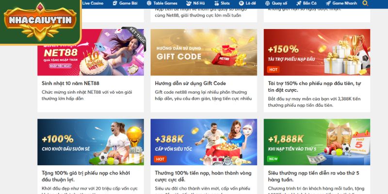 Khuyến Mãi Net88 – Các Gói Thưởng Giúp Tăng Vốn Siêu Nhanh 2 Nạp vốn nhân đôi thưởng